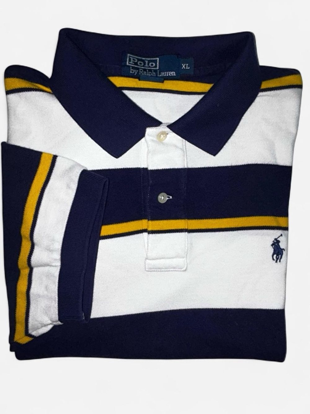 Polo by Ralph Lauren Navy, White & Yellow Striped Men’s Polo Sweater